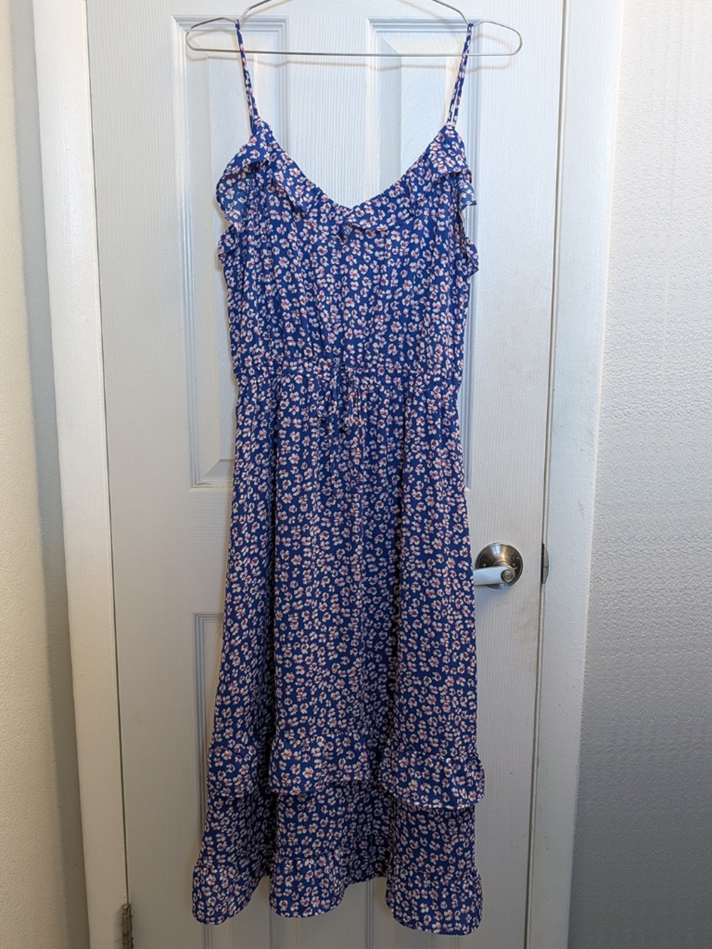 Sienna Sky Blue Floral High-Low Ruffle Midi Dress M